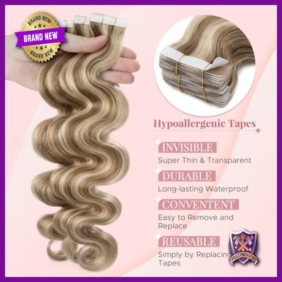 14 Inch Tape In Human Hair Extensions 20pc Wavy Professional Set